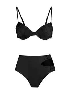 Conjunto de biquíni de três peças, sutiã acolchoado, borla, saia de praia de cintura alta, maiô de verão, moda sexy, monocromático - comprar online