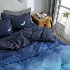 Galaxy capa de edredão lua estrelas consolador conjunto capa para crianças decoração do quarto feminino, azul gradiente céu estrelado céu estrelado conjunto cama - Wolf Magazine