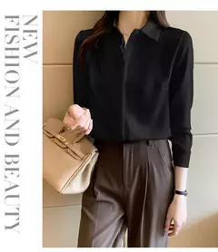 Primavera e Verão das Mulheres Manga Longa Commuter Profissional Sólida Chiffon Camisa Mulheres Tops Blusa Mulheres Camisas De Mujer C348 na internet