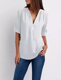 Blusa feminina profunda com gola V, tops femininos, pulôver sexy com zíper, moda casual, camisa solta legal, plus size, venda quente, 2024 - Wolf Magazine