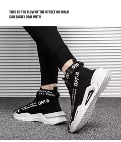 Sapatilhas de topo alto masculinas, sapatos casuais de malha, meias confortáveis respiráveis, sapato de caminhada ao ar livre, moda - loja online