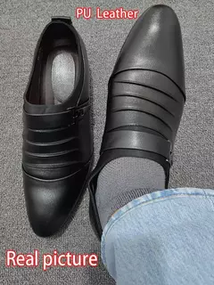 Sapato masculino clássico vestido de couro PU, deslizar, tamanho grande, ponto do dedo do pé, negócios, casual, formal, casamento - loja online