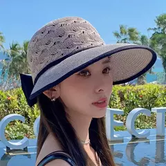 Respirável Sunshade Bow Sunscreen Sun Hat, Simplificado Outdoor Universal, chapéu de palha oco, nova moda coreana, 2024 - comprar online