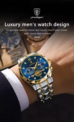 Relógio de pulso luxo masculino Poedagar, relógio cronógrafo luminoso impermeável, aço inoxidável, relógios quartzo na internet