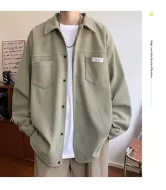 Jaqueta masculina casual de veludo, camisa manga longa, streetwear solta com bolsos, botão pesado para baixo, outono - loja online