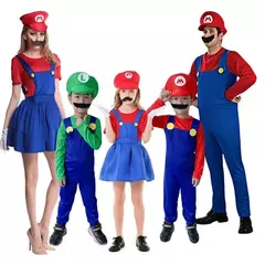 Super luigi cosplay traje adulto macacão barba chapéu masculino e feminino conjunto criança traje de halloween - Wolf Magazine