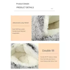 Imagem do Cama para gatos de estimação, almofada redonda de pelúcia, casa 2 em 1, cesta quente para gatos, saco de dormir para animais de estimação, ninho de gato, canil para cama de cachorro pequeno