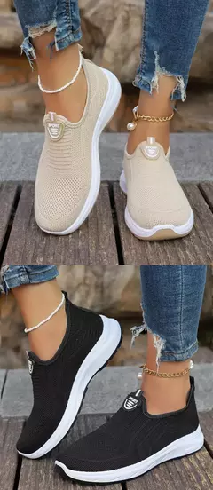 Sapatos femininos leves respiráveis tamanho grande apartamentos para senhora, deslizamento em sapatos casuais esporte ao ar livre tênis moda tênis - comprar online