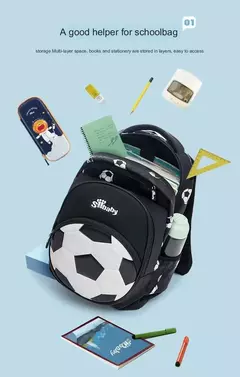 Mochila De Futebol Anime para Crianças, Sacos escolares de viagem para adolescente, Mochila para menino