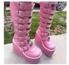 Marca de design feminino cunhas salto alto coxa botas altas moda preto plataforma botas femininas 2022 gótico cosplay sapatos mulher mujer - loja online