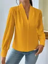 Pulôver de manga comprida com decote V feminino, camisa elegante, estilo britânico, tops urbanos, monocromático, confortável, blusa casual feminina, outono