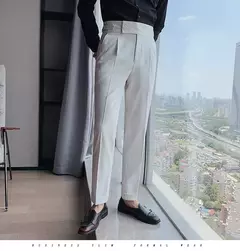 Imagem do Homens estilo britânico ternos calças novo masculino sólido calças de cintura alta alta qualidade formal magro ajuste negócio casual terno calças