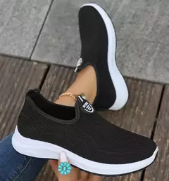 Imagem do Sapatos femininos leves respiráveis tamanho grande apartamentos para senhora, deslizamento em sapatos casuais esporte ao ar livre tênis moda tênis