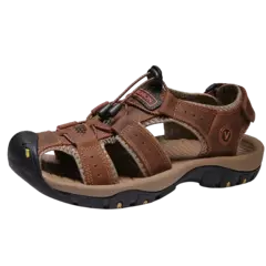 Imagem do Sapatos masculinos casuais de couro genuíno, sandálias masculinas ao ar livre, sapatos romanos de praia, plus size 38-48, verão