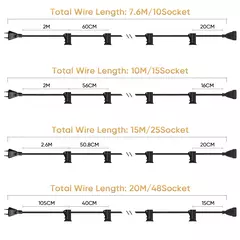 Impermeável String Light com Cabo Elétrico, E12 Sockets, C7 Base, UE 220V, EUA 110V, Hold Lâmpada, Conectável, Casamento, Decoração de Natal
