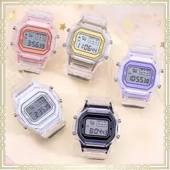 Relógios eletrônicos para mulheres e homens, ouro rosa, pulseira de silicone, vestido transparente, relógio digital LED, relógio esportivo - loja online