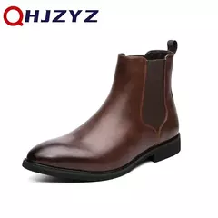 Botas de couro chelsea para homens, botas de negócios casuais de pelúcia quente, tamanho grande 48, marca designer, moda, 2024
