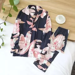 Pijama de manga comprida para senhoras, pijamas, pijamas femininos, 100% viscose, plus size, 3XL, novo para primavera e verão na internet