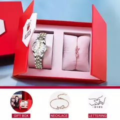 Imagem do OLEVS-Relógio de quartzo para mulheres, aço inoxidável sólido, mostrador digital, pulseira elegante impermeável, espelho losango, conjunto presente