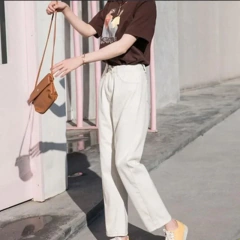 Jeans macio de perna larga feminino, cintura alta, ajuste solto, design emagrecedor, calça com fundo de sino, vintage, verão