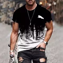 T-shirt estampada em gradiente masculino, camisa de manga curta, roupa casual ao ar livre, tamanho grande, moda street, 2024 - loja online