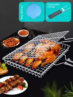 Imagem do 304 malha de churrasco de aço inoxidável antiaderente grelhar cesta grill malha esteira carne vegetal bife piquenique festa churrasco ferramenta