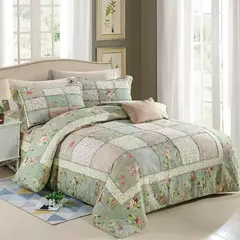 Coreano floral xadrez retalhos colcha para cama duplo algodão acolchoado conjunto capa de cama colcha verão fronhas artesanal - loja online