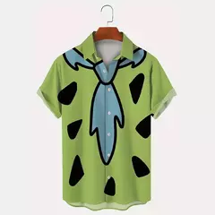 Flintstones dos desenhos animados gravata padrão camisa de manga curta, top extragrande na moda, rua hip hop, verão moderno