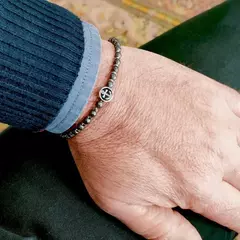 Pulseira masculina Runda com pingente de âncora de minério de ferro preto em aço inoxidável ajustável 22 cm joias com miçangas da moda