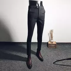 Calças justas de estiramento formal masculinas, calças casuais, roupa de cor sólida, calças de terno fashion - Wolf Magazine