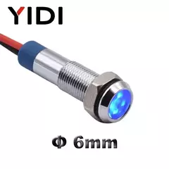 Imagem do YIDI-LED Lâmpada indicadora de metal para motocicleta, luz piloto do fio, vermelho, verde, azul, âmbar, branco, 6mm, 6V, 12V, 24V, 220V, AC, 5 PCs, 10PCs