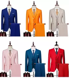 Terno casual de negócios masculino para casamentos, blazer genuíno, colete e calças, grande e alto, colete slim fit, calças de vestido, tamanho EUA na internet