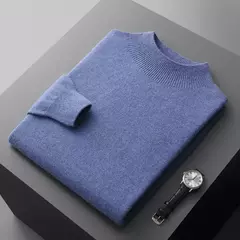 Suéter de caxemira masculino, lã pura, gola semi-alta, pulôver pronto para usar, lazer, primeira linha, novo, outono e inverno - Wolf Magazine
