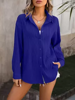 Imagem do Blusas vintage grandes para mulheres, camisas soltas casuais para jovens, tops femininos monocromáticos, moda elegante, outono, 2024