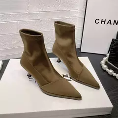 Elegante bota feminina de salto alto fino, dedo apontado de cetim, botins glamorosos elásticos, elegância curta, nova - Wolf Magazine