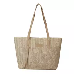 Sacola tecida estilo minimalista para mulheres, grande capacidade, bolsa de praia casual, tecido grama, bolsa de ombro, verão, 1 pc - comprar online