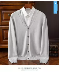 BROWON-Cardigã monocromático com decote em v masculino, suéter casual, cardigã comercial, clássico, moda coreana, roupas masculinas
