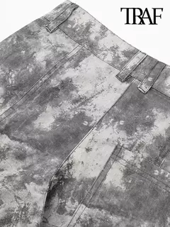 Calças TRAF-Cargo para Mulheres, Patch Pockets, Impresso, Cintura Média, Fly com Zíper, Streetwear, Calças Femininas, Moda - Wolf Magazine