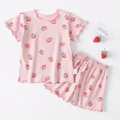 Pijama infantil padrão morango, conjunto de roupas de manga curta, terno de duas peças para uso caseiro, meninos, meninas, verão, 1 a 5 anos na internet