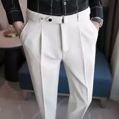Calça formal de cintura alta masculina, roupa de negócios, calça para alfaiataria social, de qualidade luxuosa, preta, verão, 2022 - comprar online