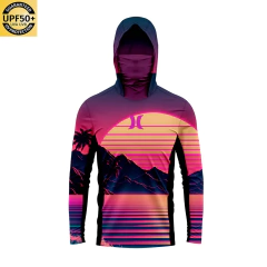 UPF 50 + proteção solar dos homens Hoodie, painéis laterais respiráveis, máscara facial respirável, manga comprida, SPF, ao ar livre, caminhadas camisas na internet