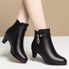 Botas de inverno de couro macio para a mamãe, Sapatos de plataforma pretos eleg - Wolf Magazine