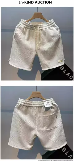 Imagem do Shorts masculinos de corrida casuais, calças curtas esportivas para jogging, padrão ondulado, cordão monocromático, shorts esportivos de ginástica soltos secos, verão