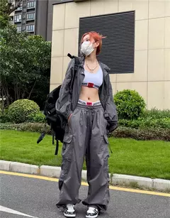 Y2k pára-quedas calças pretas mulheres hippie streetwear bolsos grandes calças de carga harajuku perna larga baggy sweatpants - Wolf Magazine
