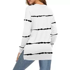 Imagem do Túnica casual listrada de manga comprida com gola O para mulheres, camisa de algodão solta, tops e blusas, plus size, roupas femininas, primavera, 2023