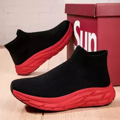 Tênis de sola grossa antiderrapante para mulheres, sapatos respiráveis, sapato de grife, meias de tênis, luxo leve, feminino na internet