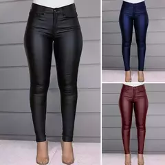 Imagem do Calças femininas de cintura alta de couro PU, leggings push-up magras, calças elásticas, jeggings de spandex, streetwear, novas