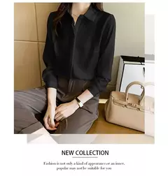 Imagem do Primavera e Verão das Mulheres Manga Longa Commuter Profissional Sólida Chiffon Camisa Mulheres Tops Blusa Mulheres Camisas De Mujer C348