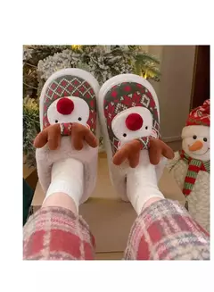 2024 novos chinelos de algodão de natal para mulher bonito dos desenhos animados cervos antiderrapante meninas interior casa sapatos de chão moda festa slides - comprar online
