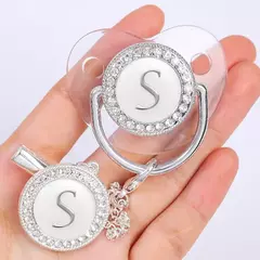Imagem do Clipe de chupeta personalizado bebê titular chupetas de luxo recém-nascido prata Bling mordedor de silicone transparente infantil livre de BPA